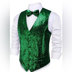 Men's Green Sequin Vest ONLY